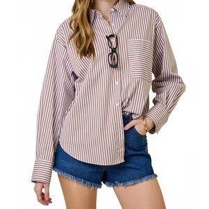 NEW DAY + MOON button down baby long sleeve shirt in brown/blue